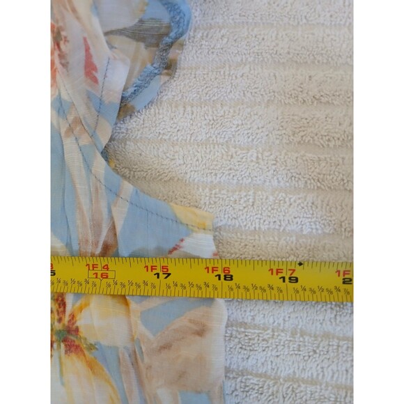 Cocomo Womens Blouse Top Size Medium Blue Floral Pleated Popover Flutter Sleeve - Picture 11 of 14
